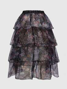 ROMWE Avant Váy 2 trong 1 in hoa toàn thân màu đen cổ điển cỡ lớn tuyệt đẹp có thể tháo rời nhiều chân váy - Phong cách cung điện, Váy sinh nhật, Váy đi biển, Váy xếp chồng, Váy - Nhiều màu - Xem 10