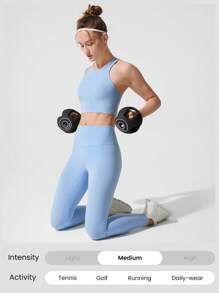GLOWMODE FeatherFit™-Sculpt Glow Hard Compressive Reflective Back Removable Cups Racerback Active Crop Top Sports Bra Medium Impact Running Jogging Workout Gym Training Active