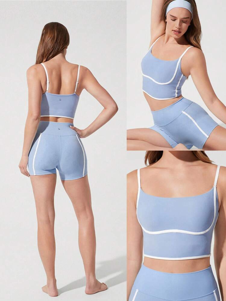 FeatherFit™ Two-Tone Scoop Neck Longline Sports Bra Low Impact Yoga Pilates Daily