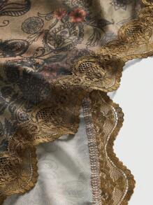 ROMWE Áo ba lỗ in họa tiết Paisley viền ren xếp nếp phong cách Hippie cổ điển dành cho nữ, dài, có viền không đều - màu nâu - Xem 4