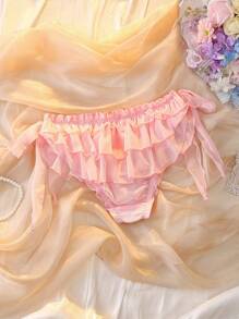 DelicateAllure Pantalones de mujer con volantes multicapa, románticos, dulces y adorables con lazo