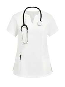 TaskEZ Damen einfarbiger V-Ausschnitt Kurzarm Top und Hose Krankenschwester Uniformset