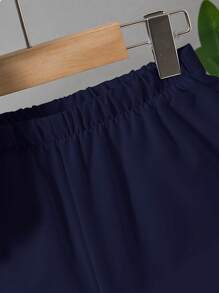 SHEIN 2件套 青少年男童休闲运动学院文艺风复古黑白条纹圆领T恤白短裤套装带披肩装饰 适合童装 青少年男童衣服 返校男童西装 适合生日派对、晚会、演出、婚礼、洗礼、开幕式、日常 适合上学 适合旅行 适合度假 适合春夏季