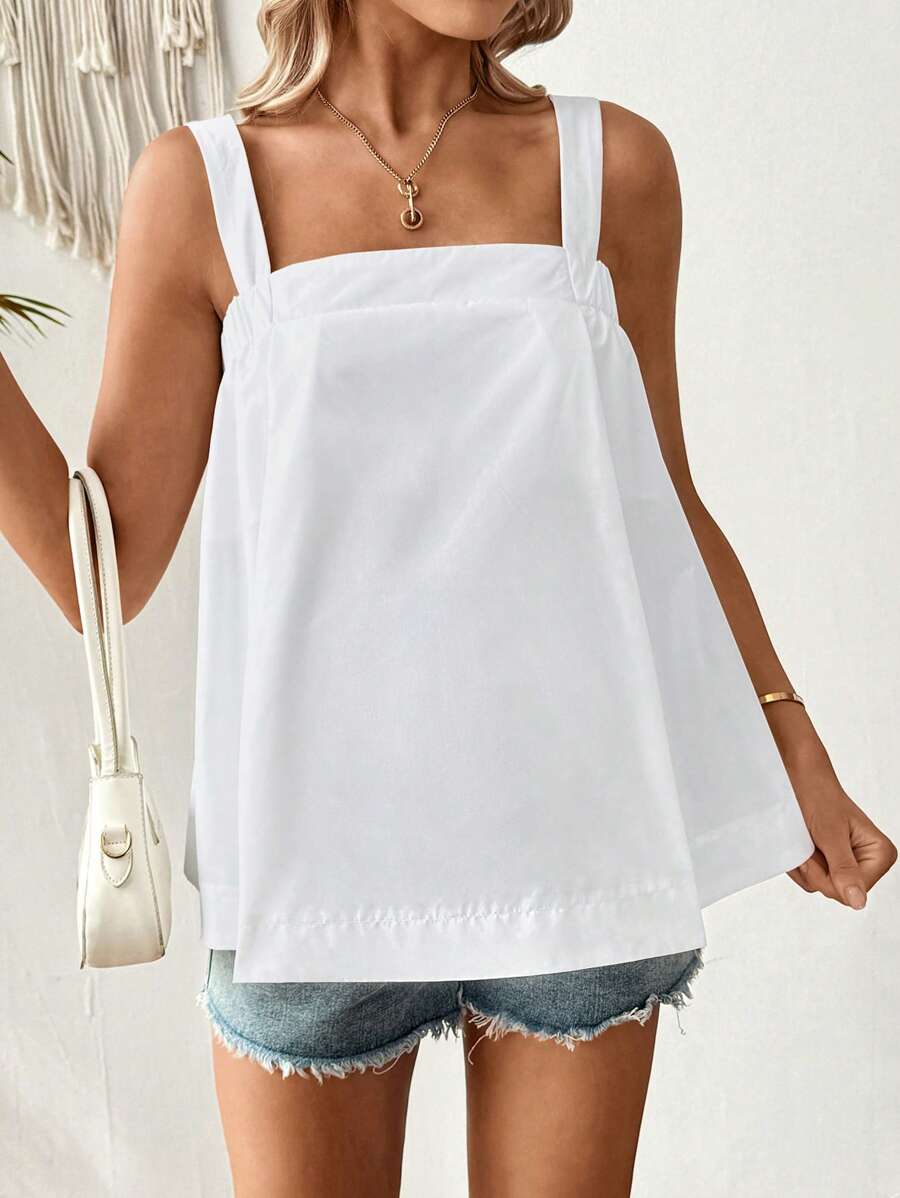 SHEIN Pregnant Women Casual Solid Color Sleeveless Back V-Neck Design Shirt Casual Vest - White - View 1