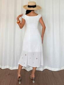 DAZY Women's Spaghetti Strap Waist Wrap Textural Fishtail Hem Dress,Beach Outfits - White - View 7