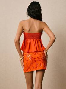 Poéselle Women's Elegant Sequin Embroidered Bandeau Top And Mini Skirt Set, Summer