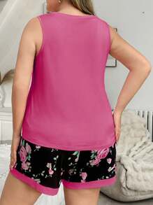 Conjunto de pijama informal para mujer con top sin mangas y pantalones cortos con estampado floral