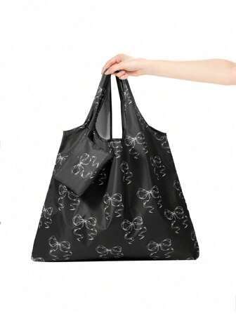 Kawaii Bolsa de mano plegable de gran capacidad con decoración de lazo y monedero, de estilo minimalista y elegante