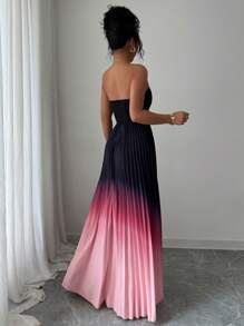 Elenzga Ombre Gradient Elegant Ruched Waist A-Line Dress For Women - Multicolor - View 2