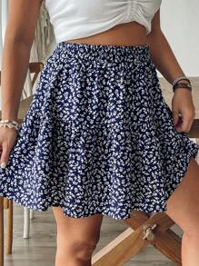 SHEIN VCAY Plus Size Ditsy Floral Casual Skirt - Multicolor - View 6