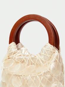 SHECARRY Women's Fashion Elegant Wooden Handle Handbag - Beige - View 6