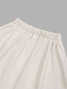 SHEIN 青少年女孩休闲银色 PU 皮革褶皱迷你裙 - 白色 - 查看 7