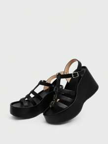 Sugerpunk 女式黑色厚底坡跟休闲凉鞋 - 黑色 - 查看 11