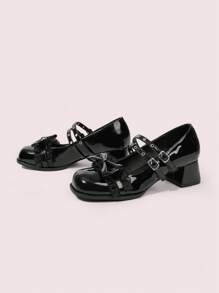 CUCCOO DOLLMOD 女士蝴蝶结撞色可爱日式厚底高跟鞋