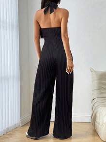 SHEIN Unity Bộ đồ liền thân kẻ sọc thường ngày, màu trơn, thời trang phù hợp cho mùa hè - màu đen - Xem 2