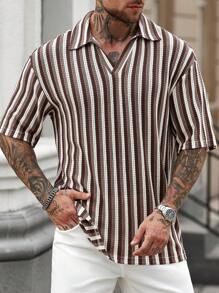 Manfinity Homme Men's Knitted Textured Colorful Ombre Stripe Polo Shirt - Multicolor - View 6