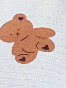 SHEIN 星月熊印花蕾丝边V领连体睡衣 - 米色 - 查看 6