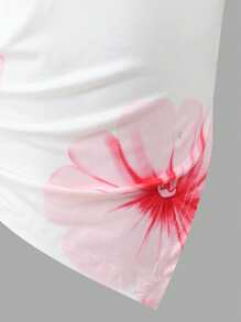 maglietta con spalle scoperte e maniche corte con stampa floreale asimmetrica, per ragazza teenager e mamma, comoda e casual, adatta per uscite quotidiane, dolce e carina