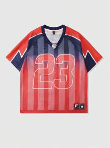ROMWE MEN Prep Men's Sports Jersey Short Number Sleeve T-Shirt, Sports Mesh Patchwork, - Red - View 1