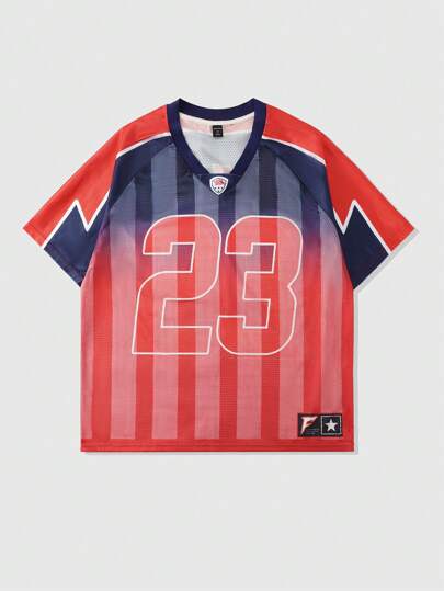 Street Life Men's Sports Jersey Short Number Sleeve T-Shirt, Sports Mesh Patchwork,