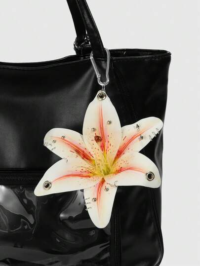 ROMWE Fairycore 1pc Chic Gradient Yellow & White Spotted Lily Flower Pierced Decor Keychain, Perfect Beach/Wedding/Birthday/Holiday Gift Bag Charm