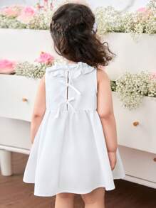 Babygirl Cute & Elegant White Sleeveless Ruffle Trim Mini Dress, Summer - White - View 1