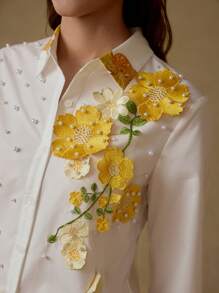 MOTF PREMIUM Camisa decorada con bordado y perlas de imitación - Blanco - Ver 2