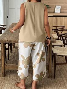 Weeklong 2pcs Plus Size Sleeveless Floral Print Casual & Resort Wear Set