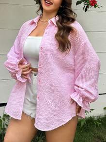 SHEIN EZwear 大碼喇叭袖襯衫 - 彩色 - 查看 1