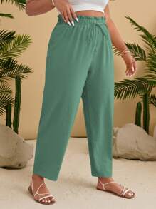 SHEIN VCAY Quần ống côn màu trơn thường ngày cỡ lớn - Màu xanh Bạc hà - Xem 4