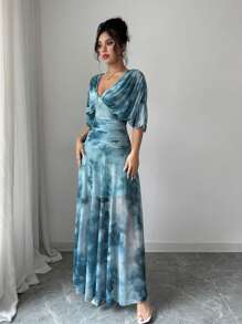 Selianne Váy dài in họa tiết tie-dye thanh lịch cho nữ, mùa hè - màu xanh lá - Xem 5