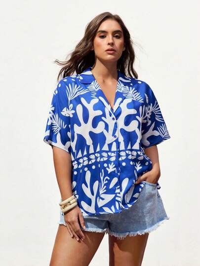 Maija Plus Size Casual Vacation Floral Print Shirt