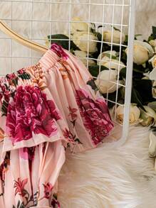 Trelyra 女式露肩百褶碎花连衣裙，春夏