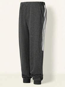 Boys' Colorblock Stitching Athletic Leisure Pants, Casual Long Trousers With Pockets, Versatile All-Season Bottoms For Children - Grey - View 1