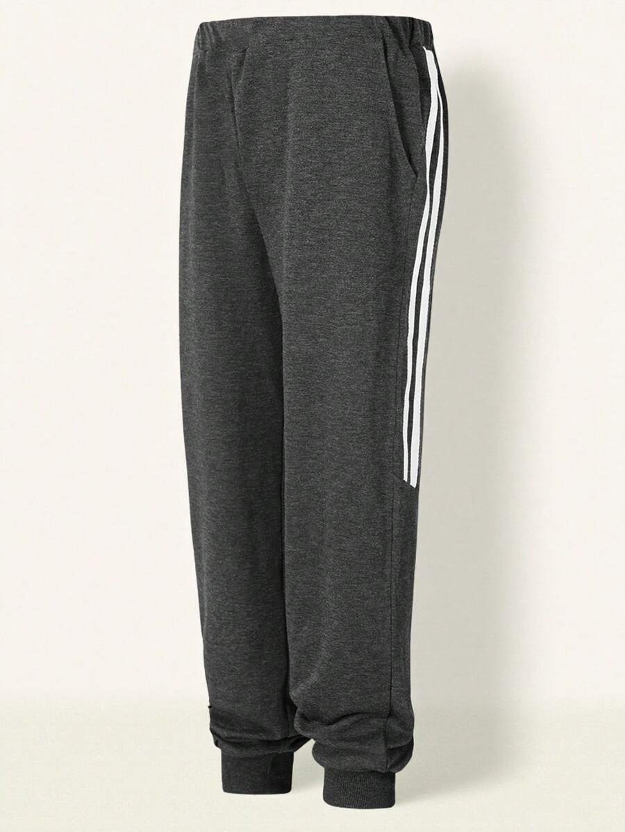 Boys' Colorblock Stitching Athletic Leisure Pants, Casual Long Trousers With Pockets, Versatile All-Season Bottoms For Children - Grey - View 1