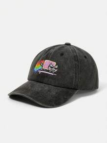 Nyan Cat X SHEIN Cartoon Pattern Fashionable Washed Baseball Cap - Grey - View 2
