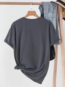 SHEIN EZwear Camiseta de manga corta con cuello redondo y estampado de cruz, de corte holgado y casual, 34% algodón, apropiada para el verano