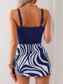 Swim Lushoire 1 件女士纯色连体泳衣，夏季时尚 - 藏蓝色 - 查看 2