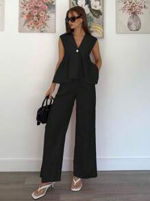 Siren Gaze Set de 2 piezas de ropa de verano informal de mujer con top de tirantes y pantalones de unicolor, conjunto de 2 piezas de algodón, conjunto informal de mujer, ropa de mujer de 2 piezas, conjunto de 2 piezas para mujer