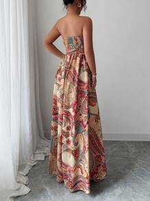 Selianne Western Music Festival Tube Top Waisted A-Line Dress, Holiday Elegant Romantic Dress For Women - Multicolor - View 2