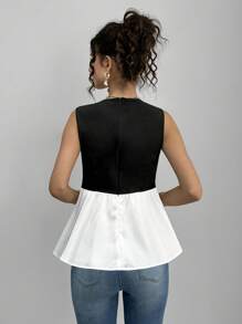 Momance Pregnant Woman's Casual Contrast Color V-Neck Sleeveless Summer Blouse