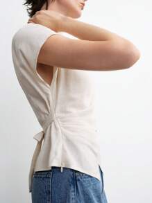 Aalyst Women's Elegant, Fashionable, Comfortable, Charming, Retro, Minimalist, High-End Short Sleeve Round Neck Waist Cinched Solid Color Casual Blouse