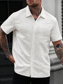 Manfinity RSRT Men's White Woven Jacquard Short Sleeve Shirt , Mens Summer Shirts , Nice Shirts For Men , Style Shirts For Men , Men S Short Shirts