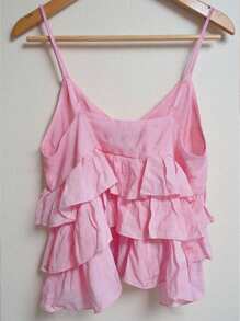 SHEIN PETITE CURVE Top baby doll con balze orlo a strati, colore rosa tinta unita, taglie comode per donna