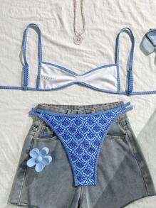 Swim Mod Women's Summer Spaghetti Strap Sexy Bikini Vacation Tight Casual Printed Random 2 Pieces Bikini Beach Outfit Set