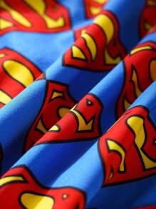 SUPERMAN X SHEIN Men's Red & Blue Comfortable Breathable Contrast Trim Cartoon Print Basic Casual Briefs