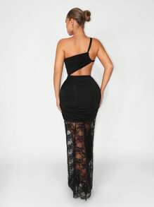 Sirith Vestido transparente de encaje de unicolor sexy para mujer - Negro - Ver 2