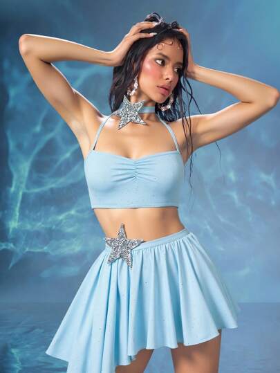 Fairycore Summer Mermaid Fairy Core Sparkling Starfish Detail Sexy Knit Women Lingerie Set