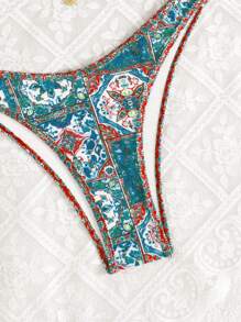 Swim Vcay 女士夏季度假装 2 件套 露背随机花卉印花上衣和高腰复古比基尼泳裤