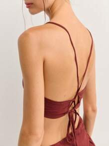 One-Shoulder Cutout Mini Dress In Soft Textured Fabric. Flowy Skirt With Flattering Silhouette-Perfect For Summer Parties, Holiday Outfits, Or São João Vibes. - Brown - View 6